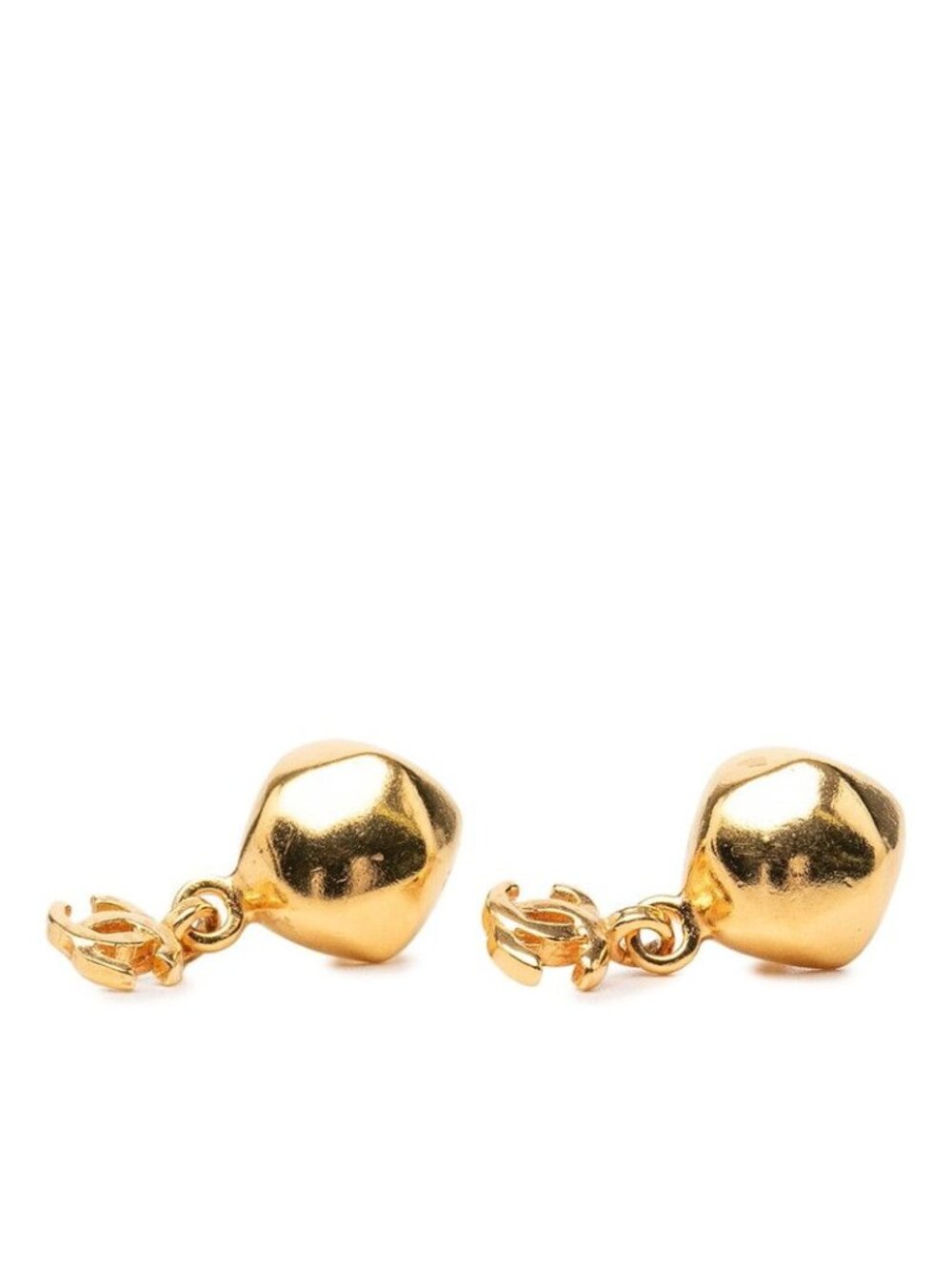 Chanel CC Logo Diamond Swing Stud Earrings 98A Stamp Gold Plated